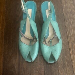 kenzie Teal Open-Toe Slingback Sandals